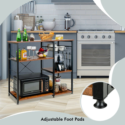 Industrial Kitchen Baker's Rack Microwave Shelf with 6 Hooks-Brown