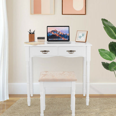 Simple Vanity Set with Tri-Folding Mirror Drawers and Storage Shelf-White