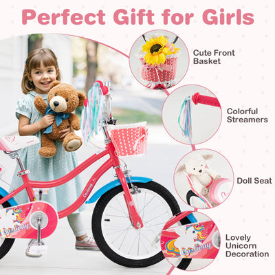 16 Inch Girls Bike for 4-7 Years Old Kids Bike with Doll Seat and Training Wheels