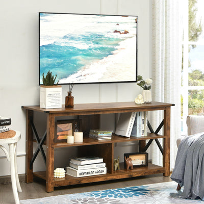 Modern Farmhouse TV Stand Entertainment Center for TV's up to 55-Inch with Open Shelves-Brown