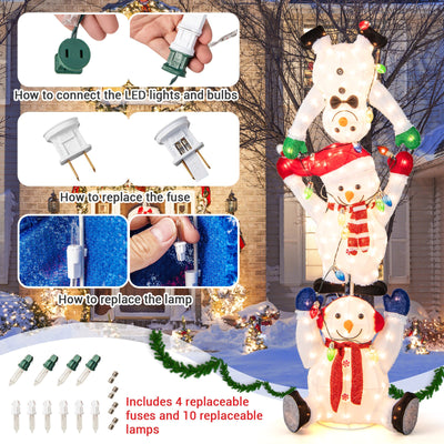 5.6 Feet Lighted Stacked Snowmen Christmas Decoration