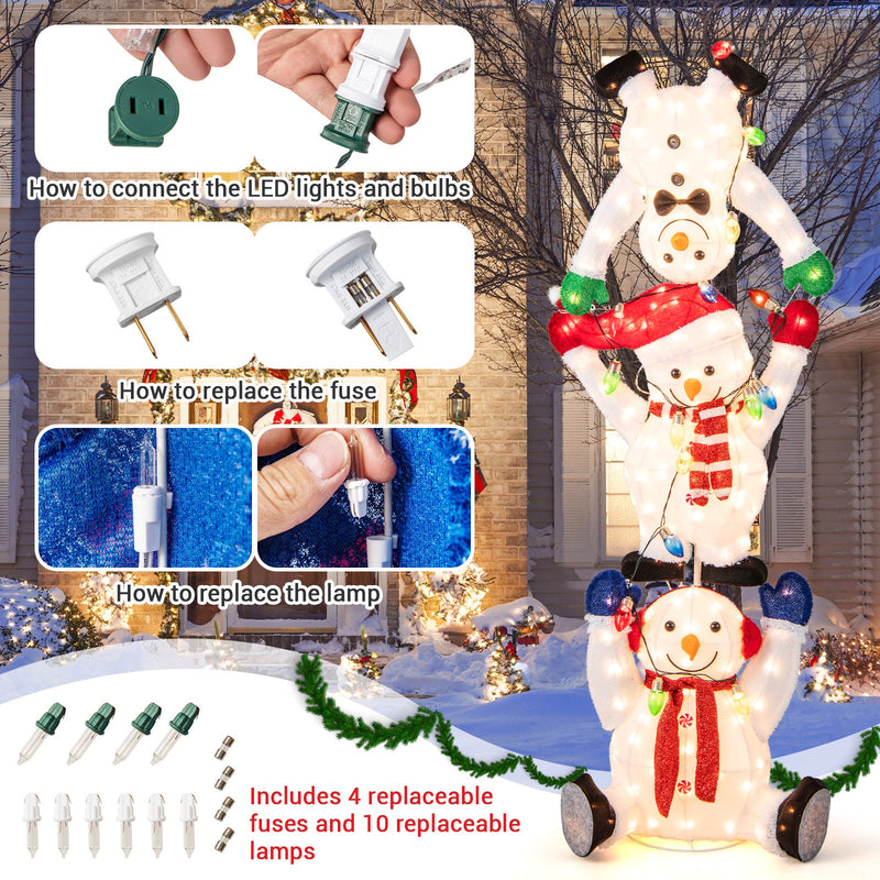 5.6 Feet Lighted Stacked Snowmen Christmas Decoration