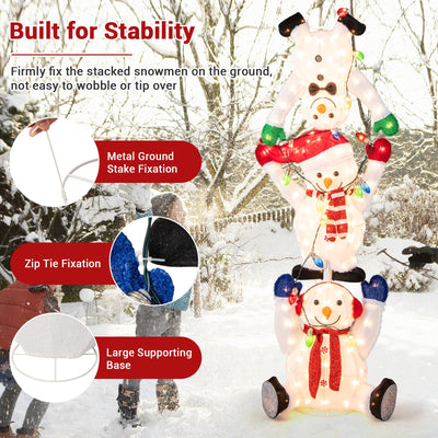 5.6 Feet Lighted Stacked Snowmen Christmas Decoration