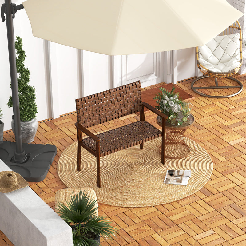 Outdoor All Weather Bench with Solid Rubber Wood Frame and Hand Woven