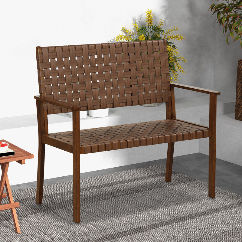 Outdoor All Weather Bench with Solid Rubber Wood Frame and Hand Woven