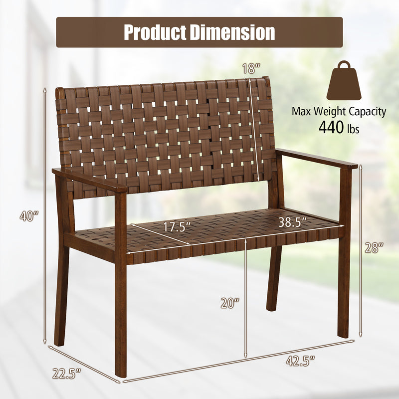 Outdoor All Weather Bench with Solid Rubber Wood Frame and Hand Woven