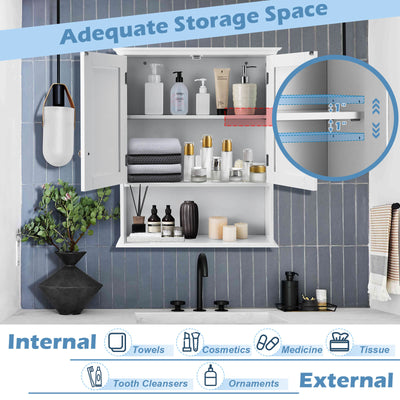 Wall Mount Bathroom Cabinet Storage Organizer with Doors and Shelves-White