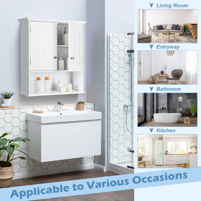 Wall Mount Bathroom Cabinet Storage Organizer with Doors and Shelves-White
