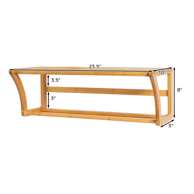 Bamboo Towel Bar Wall Mounted Storage Towel Rack Bathroom Shelf