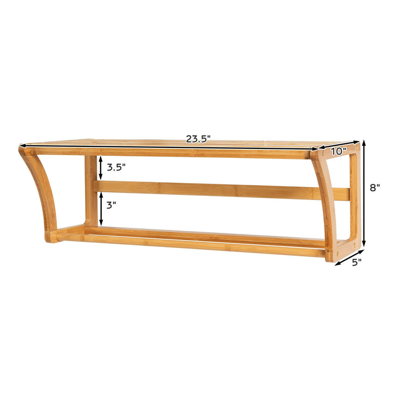 Bamboo Towel Bar Wall Mounted Storage Towel Rack Bathroom Shelf