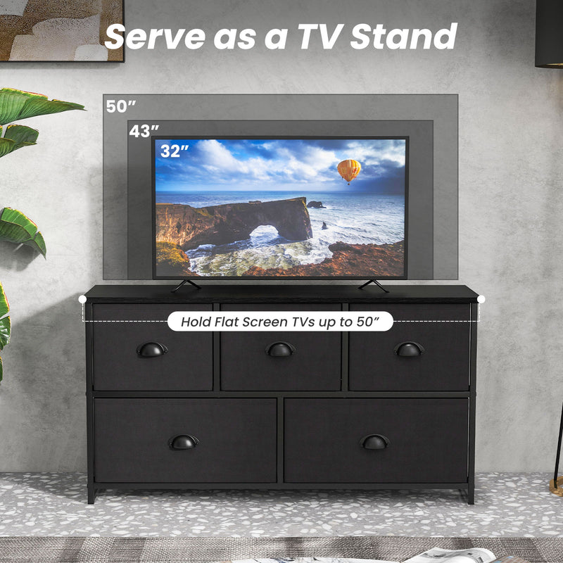 Dresser Storage Tower with 5 Foldable Cloth Storage Cubes-Black