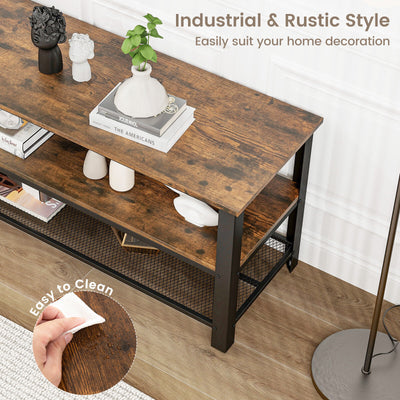 3-Tier Industrial Entertainment TV Stand with Metal Mesh Shelf