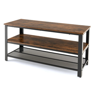 3-Tier Industrial Entertainment TV Stand with Metal Mesh Shelf