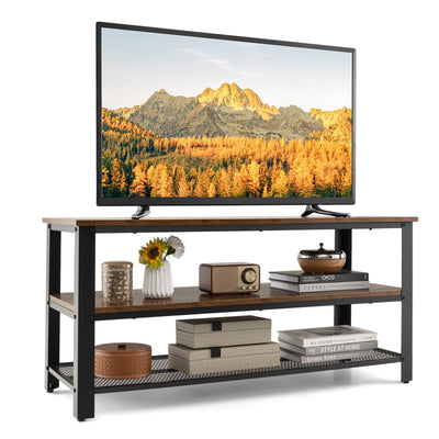 3-Tier Industrial Entertainment TV Stand with Metal Mesh Shelf
