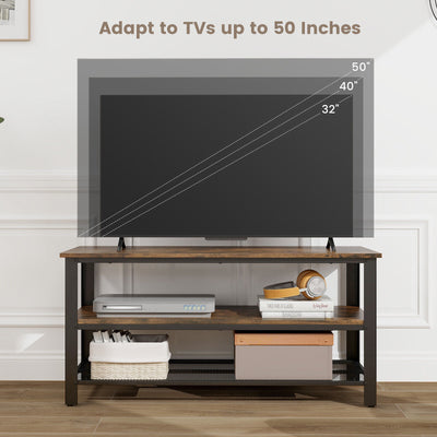 3-Tier Industrial Entertainment TV Stand with Metal Mesh Shelf