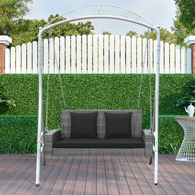 2-Person Patio PE Wicker Hanging Porch Swing Bench Chair Cushion 800 Pounds-Black