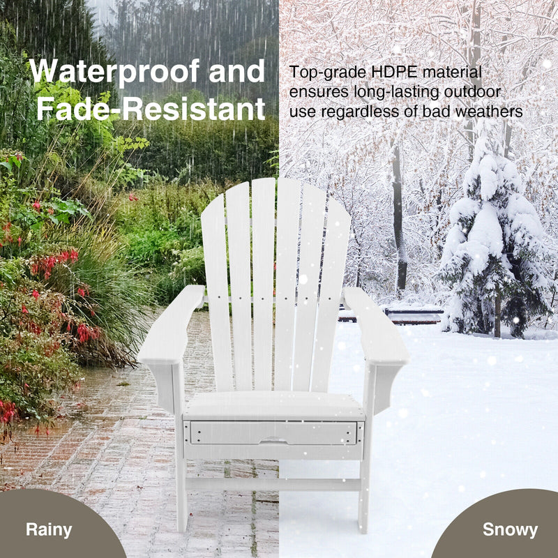 Patio HDPE Adirondack Chair with Retractable Ottoman-White