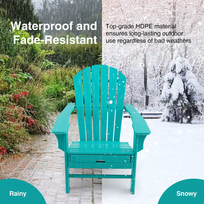Patio HDPE Adirondack Chair with Retractable Ottoman-Turquoise