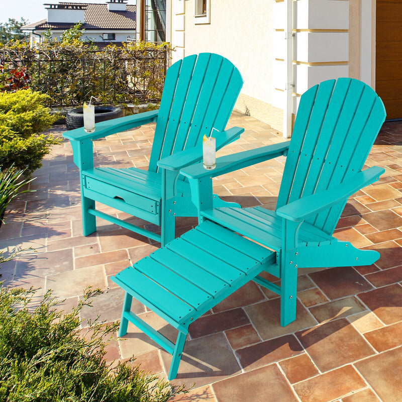 Patio HDPE Adirondack Chair with Retractable Ottoman-Turquoise