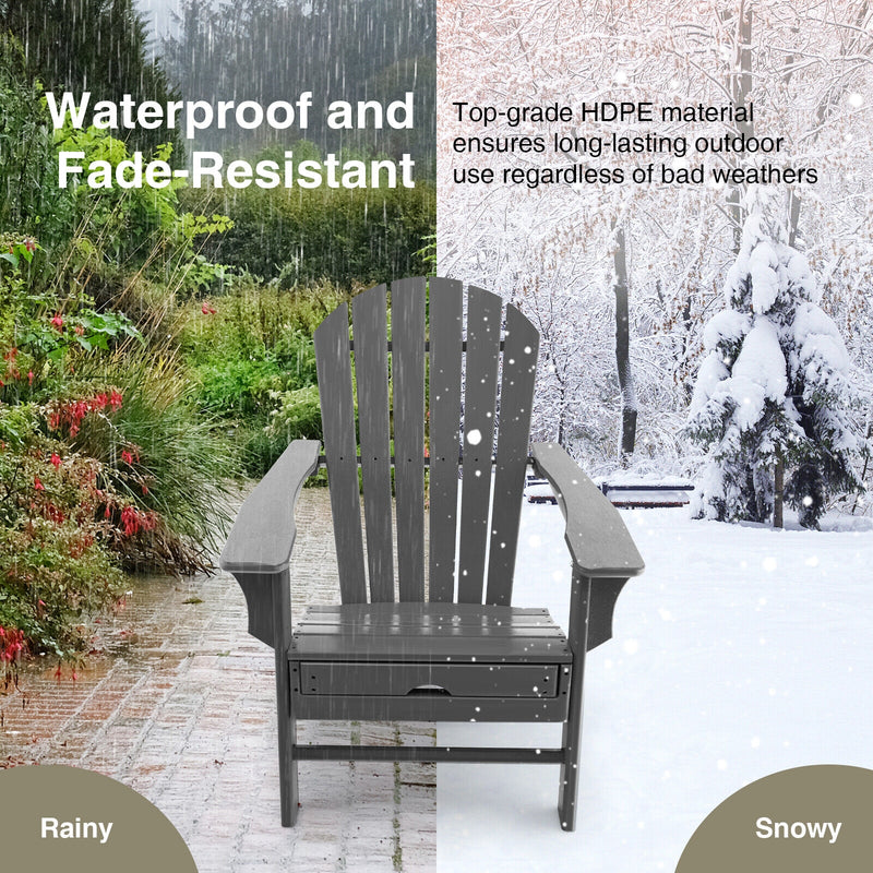 Patio HDPE Adirondack Chair with Retractable Ottoman-Gray