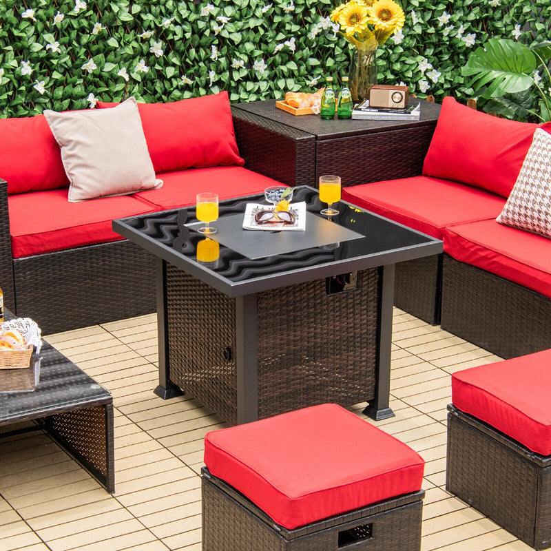 *32 Inch Square Propane Fire Pit Table with Lava Rocks Cover - Brown