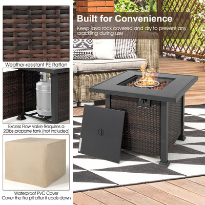 *32 Inch Square Propane Fire Pit Table with Lava Rocks Cover - Brown