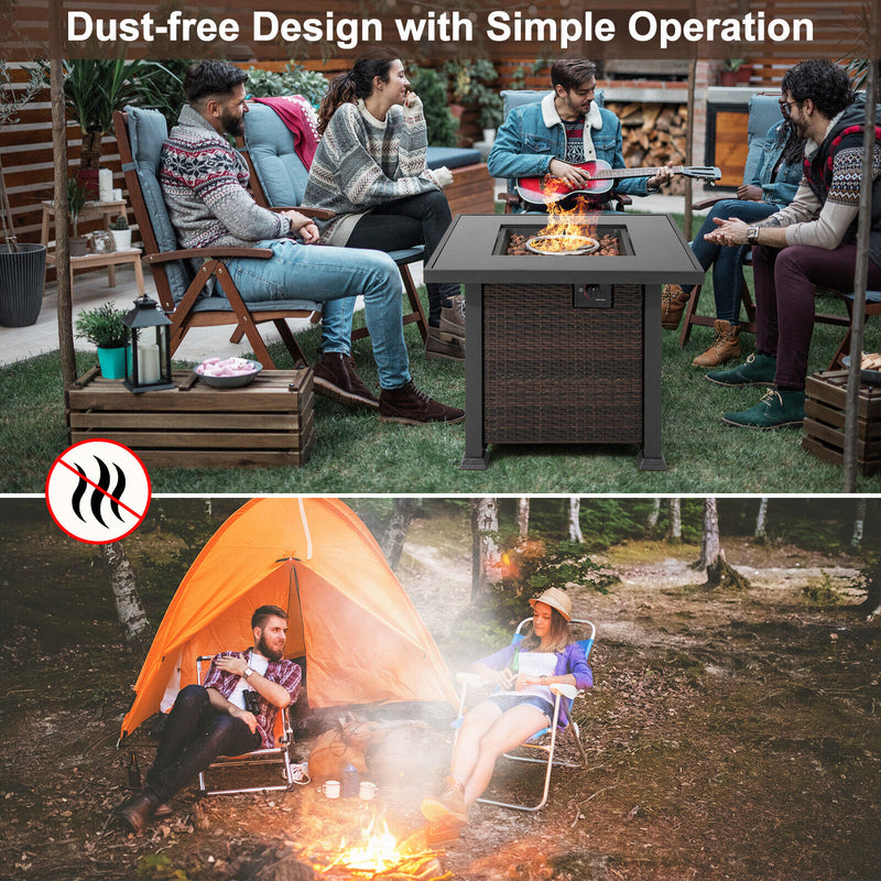 *32 Inch Square Propane Fire Pit Table with Lava Rocks Cover - Brown