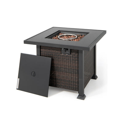 *32 Inch Square Propane Fire Pit Table with Lava Rocks Cover - Brown