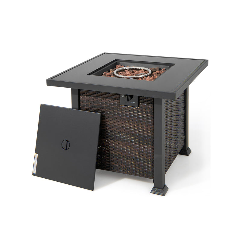 *32 Inch Square Propane Fire Pit Table with Lava Rocks Cover - Brown