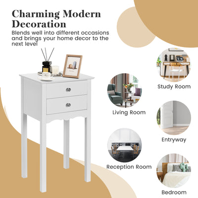 Vintage Side End Table with 2 Storage Drawers-White