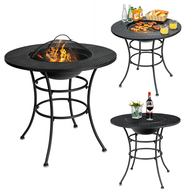 *31.5 Inch Patio Fire Pit Dining Table With Cooking BBQ Grate