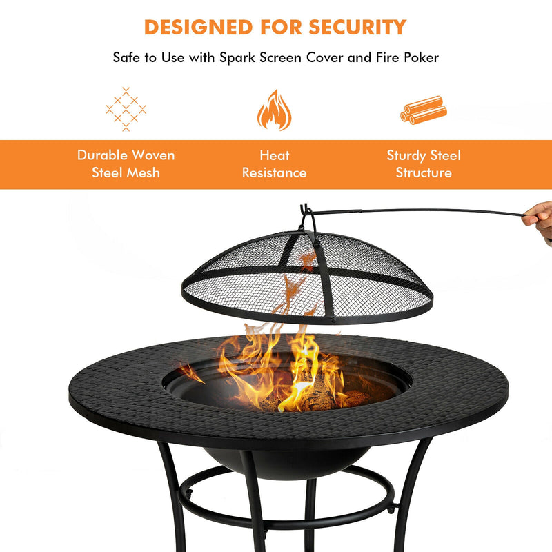 *31.5 Inch Patio Fire Pit Dining Table With Cooking BBQ Grate