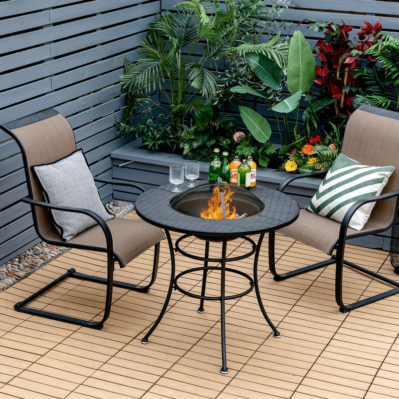*31.5 Inch Patio Fire Pit Dining Table With Cooking BBQ Grate