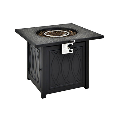 *32 Inch Propane Fire Pit Table Square Tabletop with Lava Rocks Cover 50000 BTU