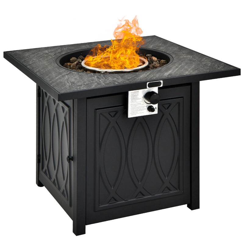 *32 Inch Propane Fire Pit Table Square Tabletop with Lava Rocks Cover 50000 BTU