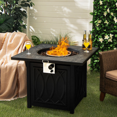 *32 Inch Propane Fire Pit Table Square Tabletop with Lava Rocks Cover 50000 BTU
