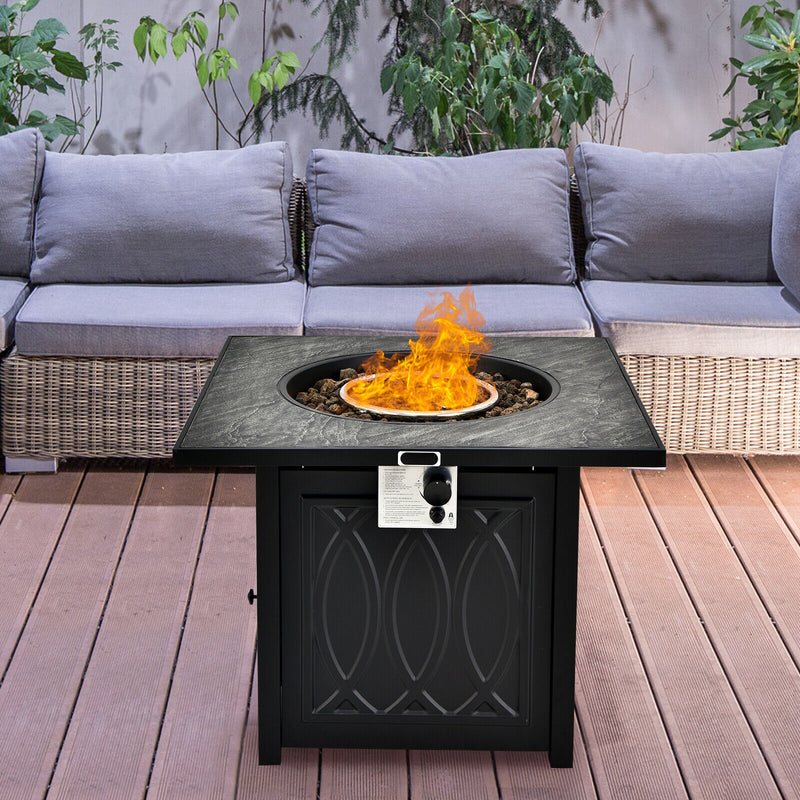 *32 Inch Propane Fire Pit Table Square Tabletop with Lava Rocks Cover 50000 BTU