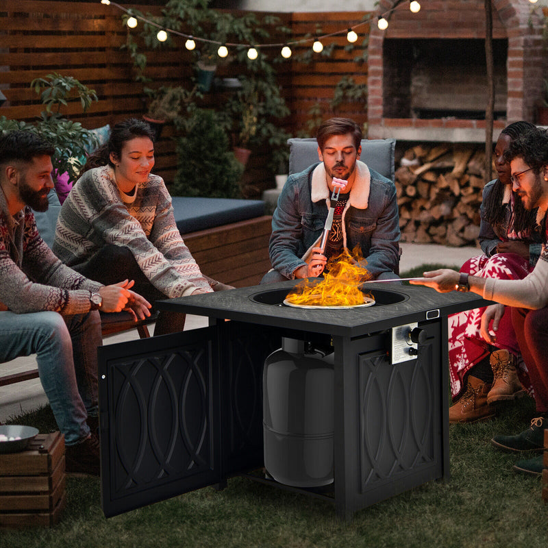 *32 Inch Propane Fire Pit Table Square Tabletop with Lava Rocks Cover 50000 BTU