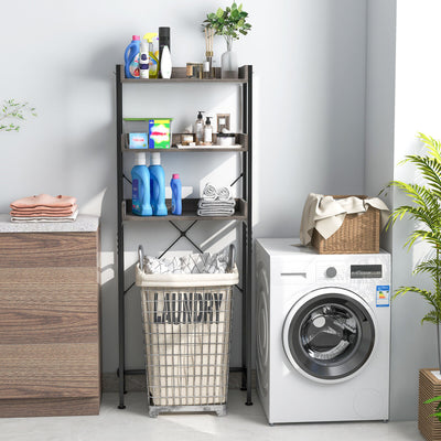 Over The Toilet Storage Rack with Hooks and Adjustable Bottom Bar-Gray