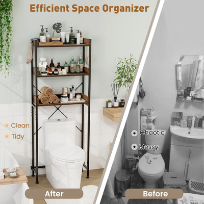 Over The Toilet Storage Rack with Hooks and Adjustable Bottom Bar-Gray
