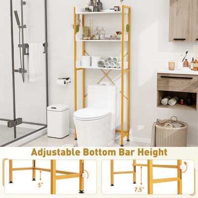 Over The Toilet Storage Rack with Hooks and Adjustable Bottom Bar-White