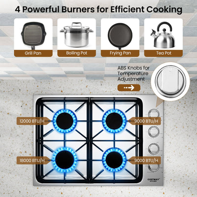 *30/36 Inch Gas Cooktop with 4/6 Powerful Burners and ABS Knobs - 30 inches