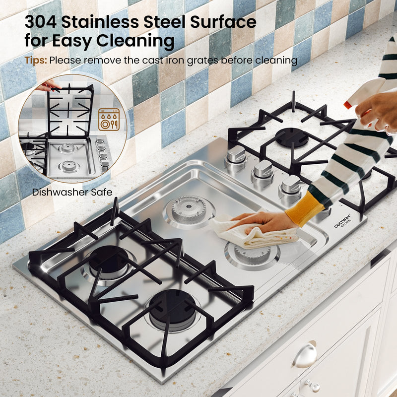 *30/36 Inch Gas Cooktop with 4/6 Powerful Burners and ABS Knobs - 30 inches