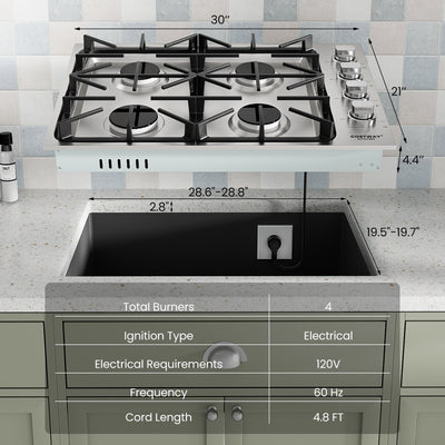 *30/36 Inch Gas Cooktop with 4/6 Powerful Burners and ABS Knobs - 30 inches