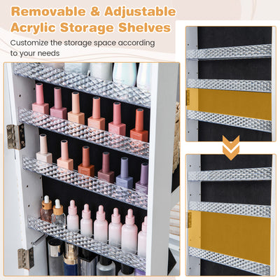 64 Inches Lockable Jewelry Cabinet Armoire with Built-in Makeup Mirror-White