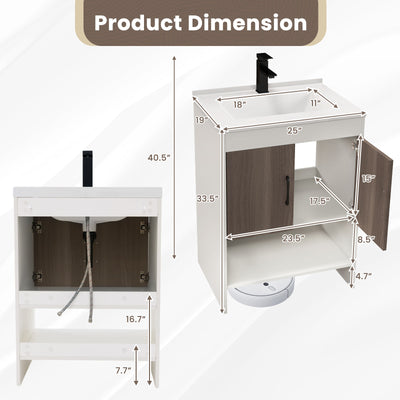 25 Inch Bathroom Vanity Sink Combo Cabinet with Doors and Open Shelf-Gray