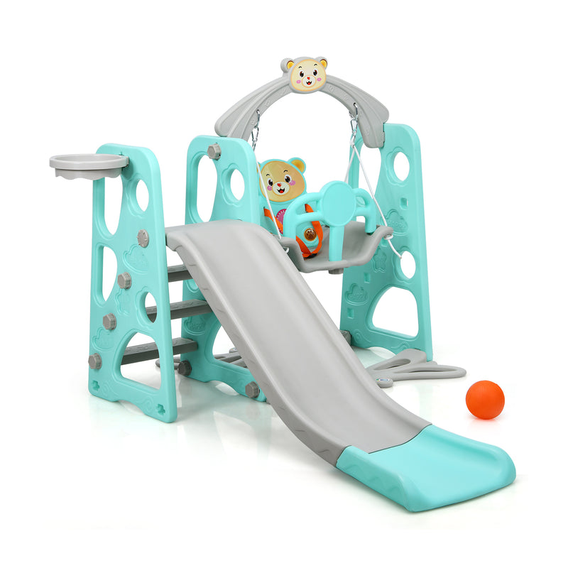 3 in 1 Toddler Climber and Swing Set Slide Playset-Green