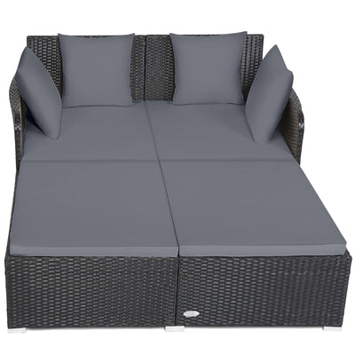Spacious Outdoor Rattan Daybed with Upholstered Cushions and Pillows-Gray
