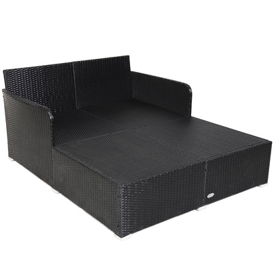 Spacious Outdoor Rattan Daybed with Upholstered Cushions and Pillows-Gray