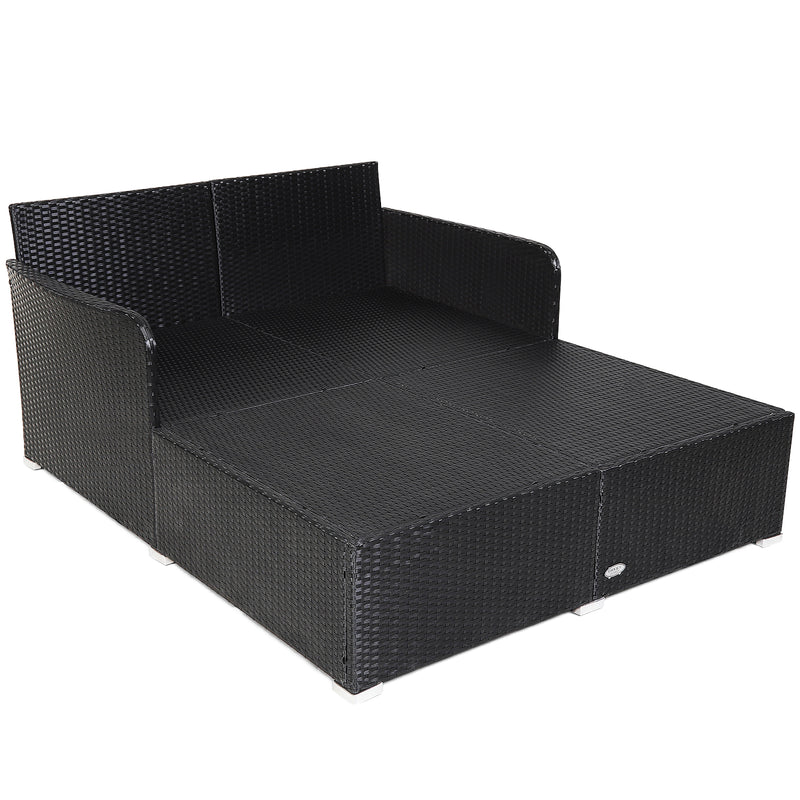 Spacious Outdoor Rattan Daybed with Upholstered Cushions and Pillows-Gray